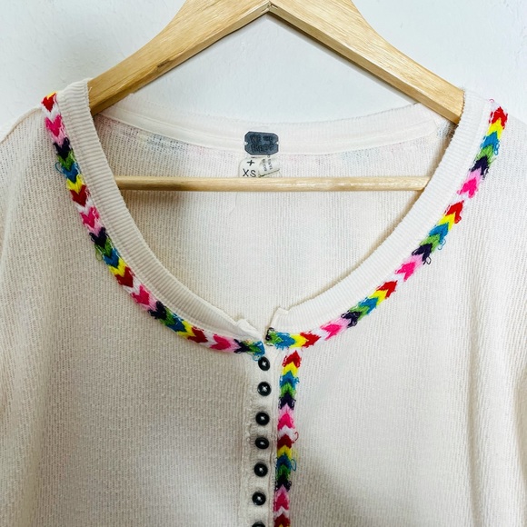 Free People Rainbow Henley Thermal in Cream - Picture 3 of 7